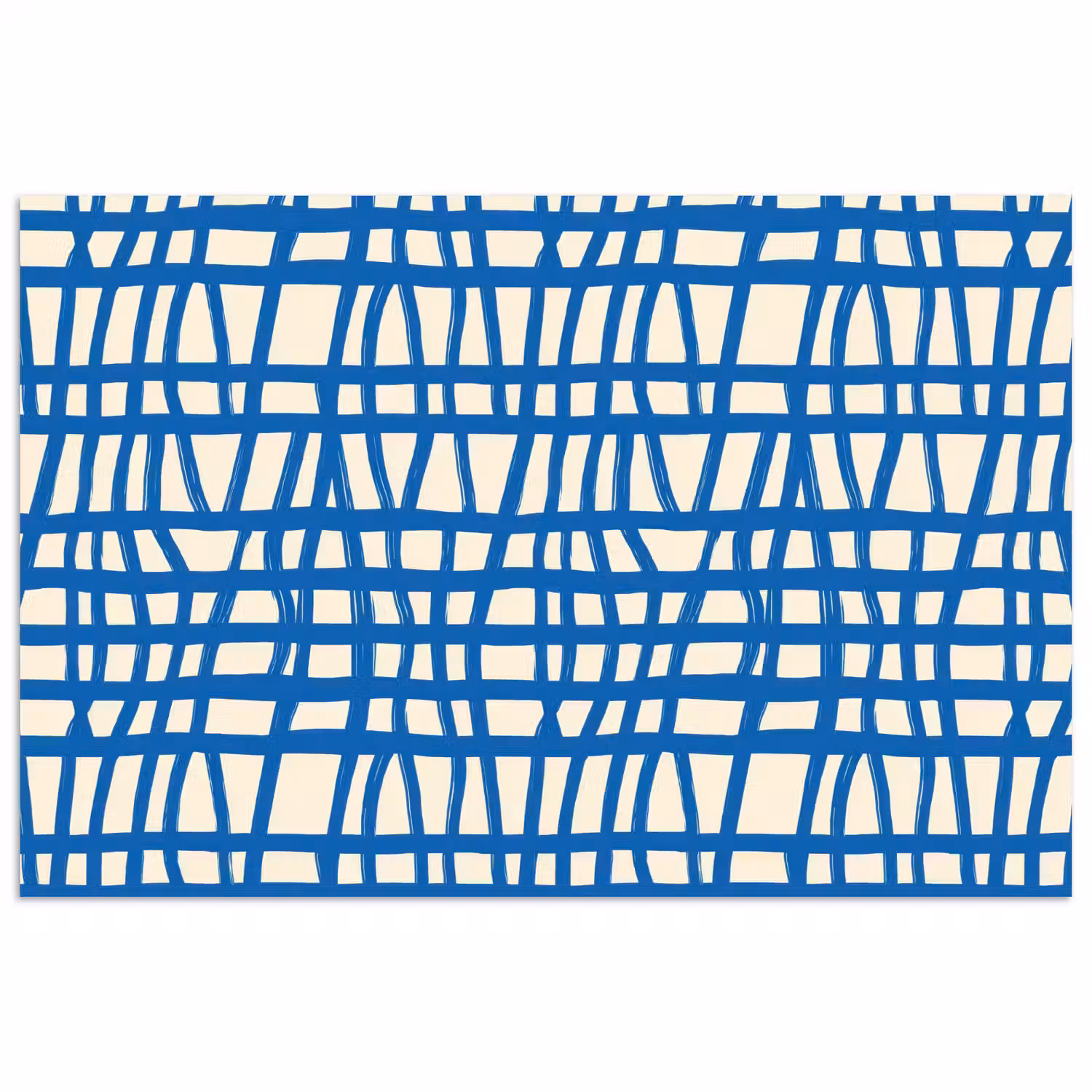 Ruitpatroon - Blauw - Crème poster papier klein 62 -3d