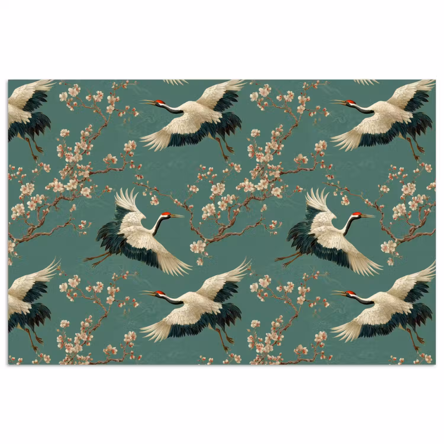 Kersenbloesem - Kraamvogels - Groen poster papier klein 62 -3d
