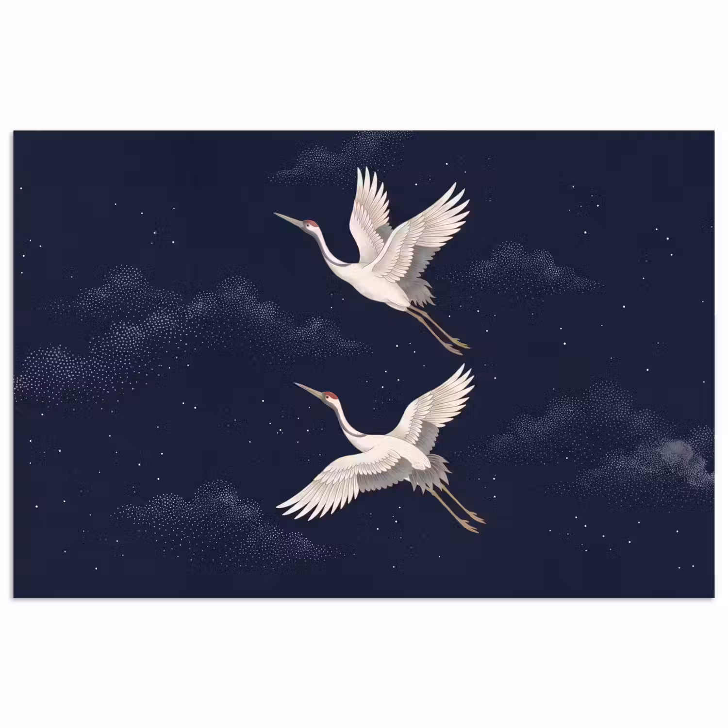 Kraanvogels - Nachthemel - Blauw poster papier klein -3d