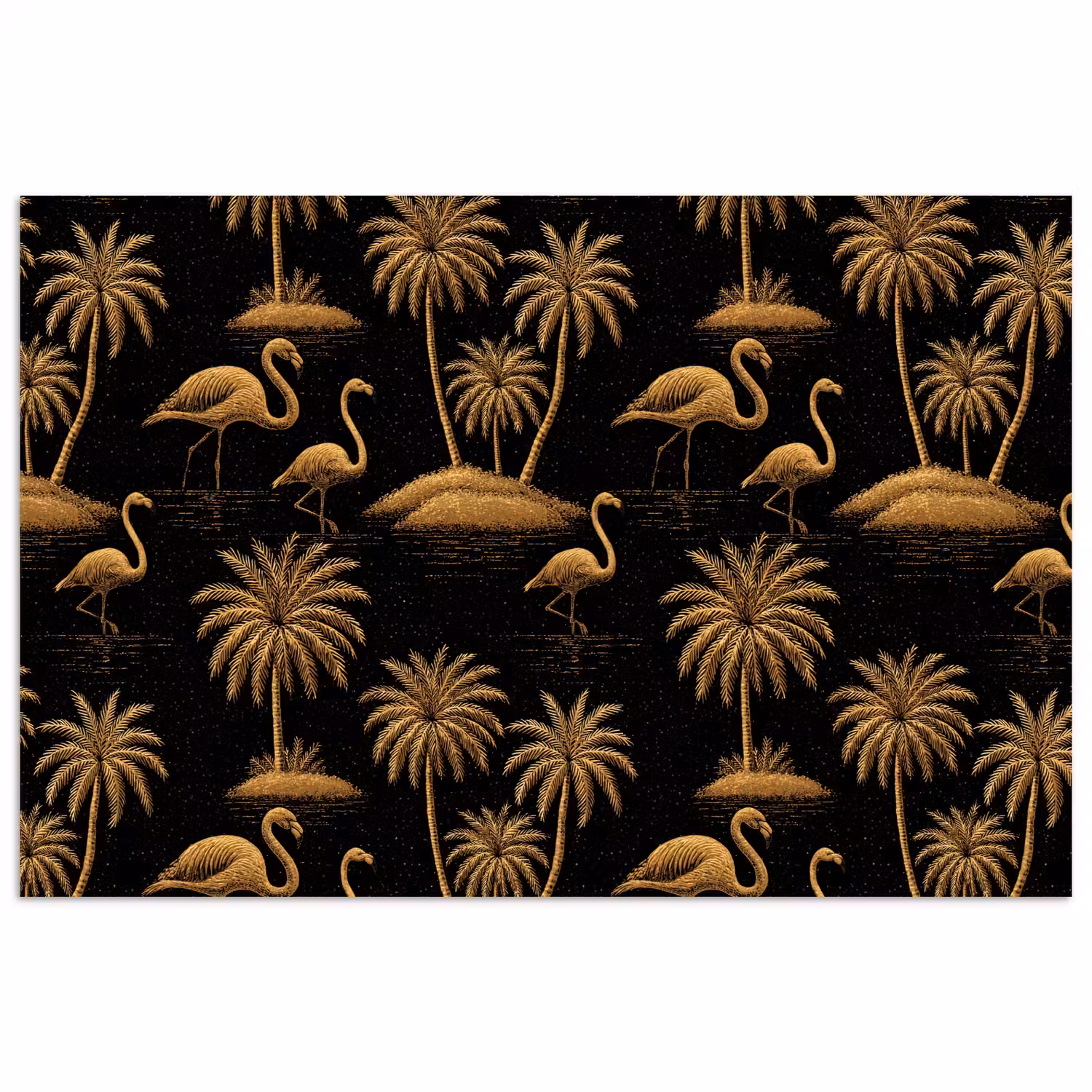 Flamingo - Palmbomen - Tropisch - Goud - Zwart poster papier klein 62 -3d