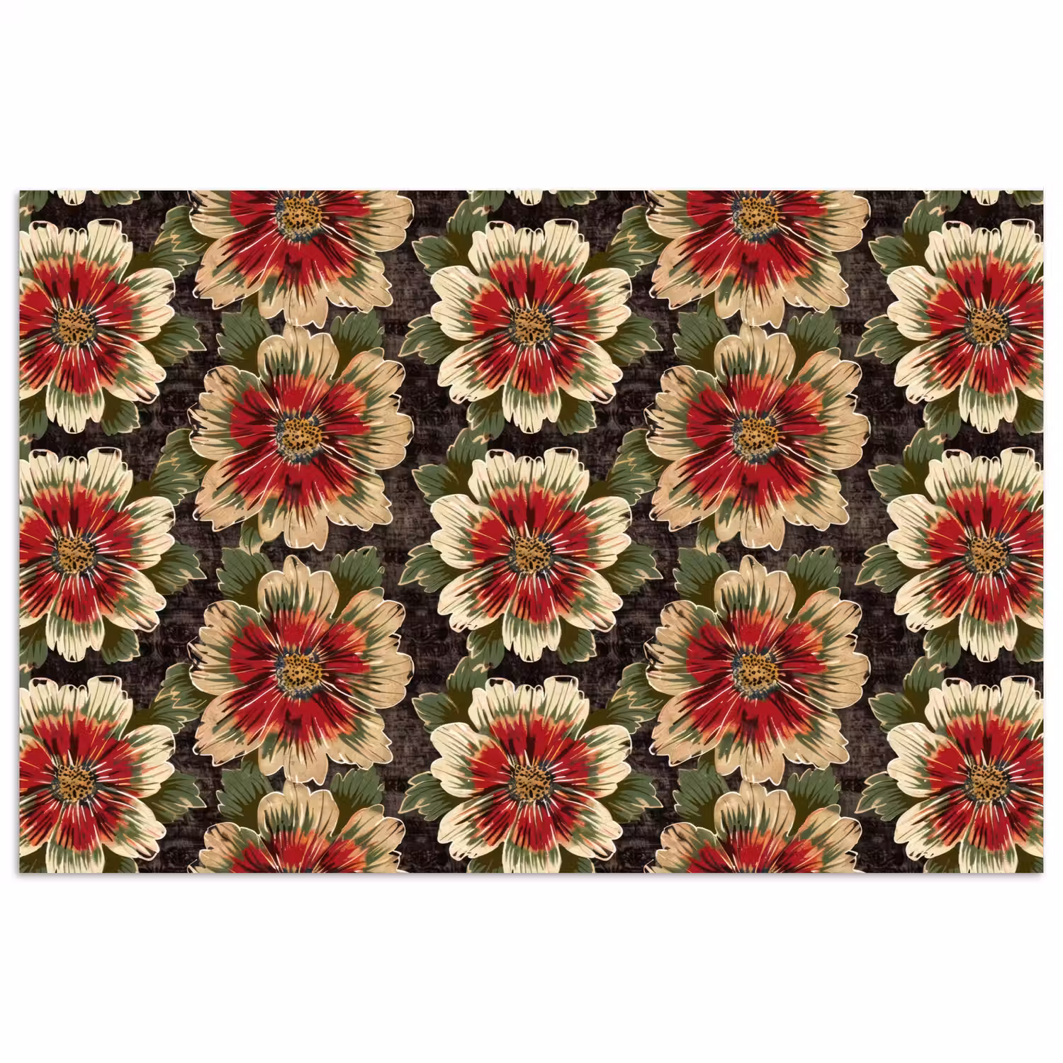 Bloemen - Klassiek - Patroon - Rood poster papier klein 62 -3d