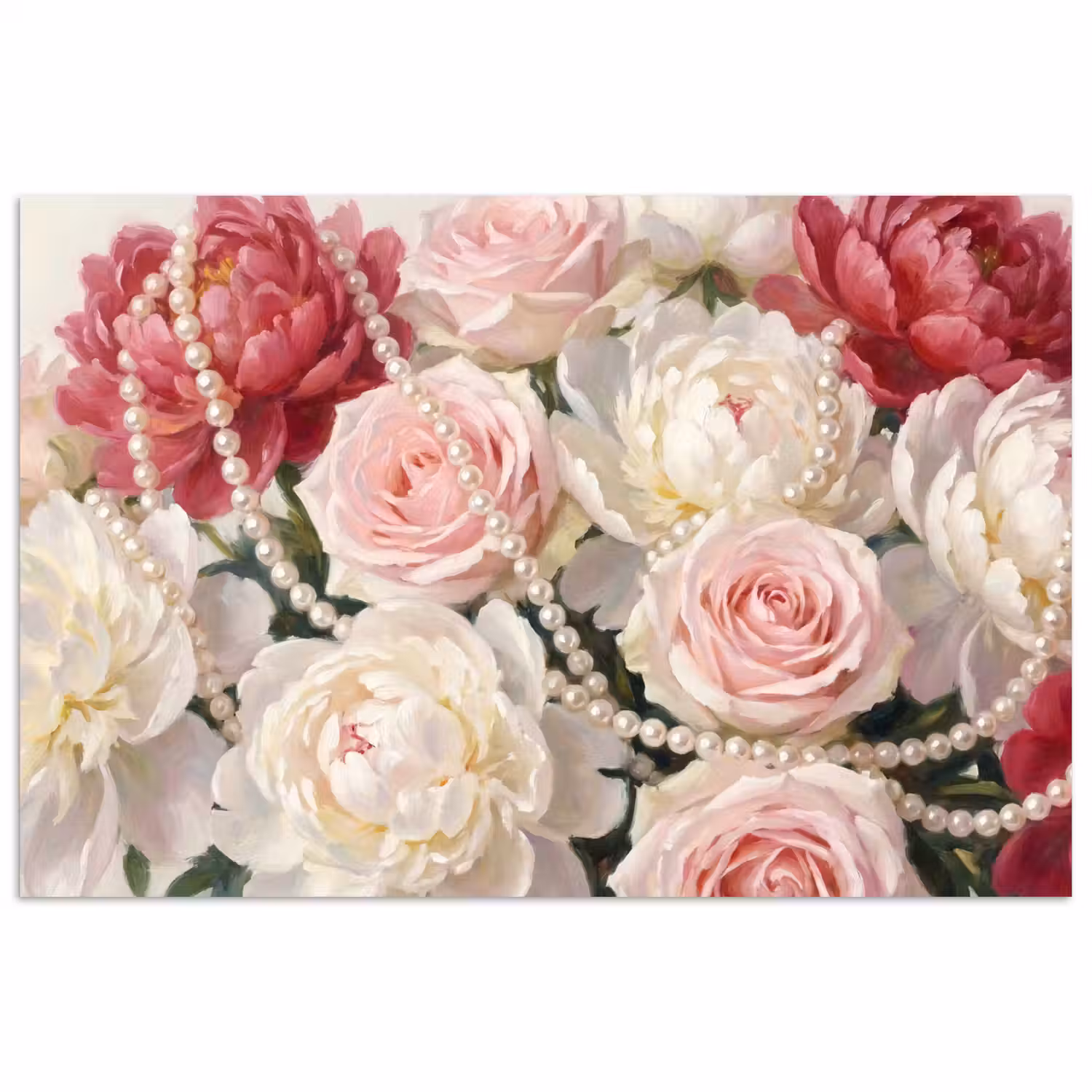 Bloemen - Parels - Romantiek - Klassiek - Roze poster papier klein -3d