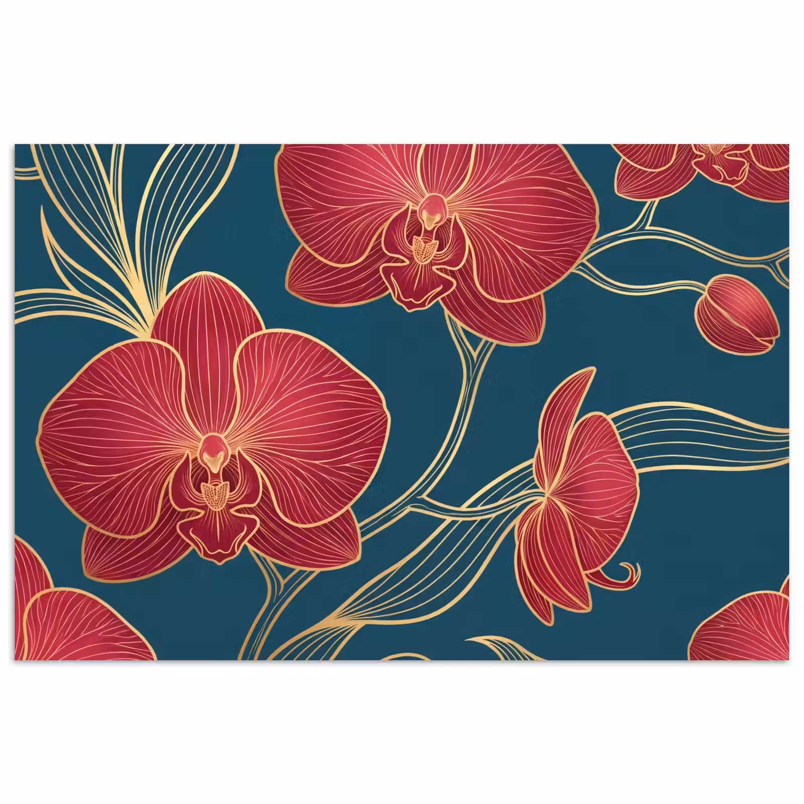 Poster - Flowers - Red - Gold - Bloemen - Rood - Goud poster papier klein