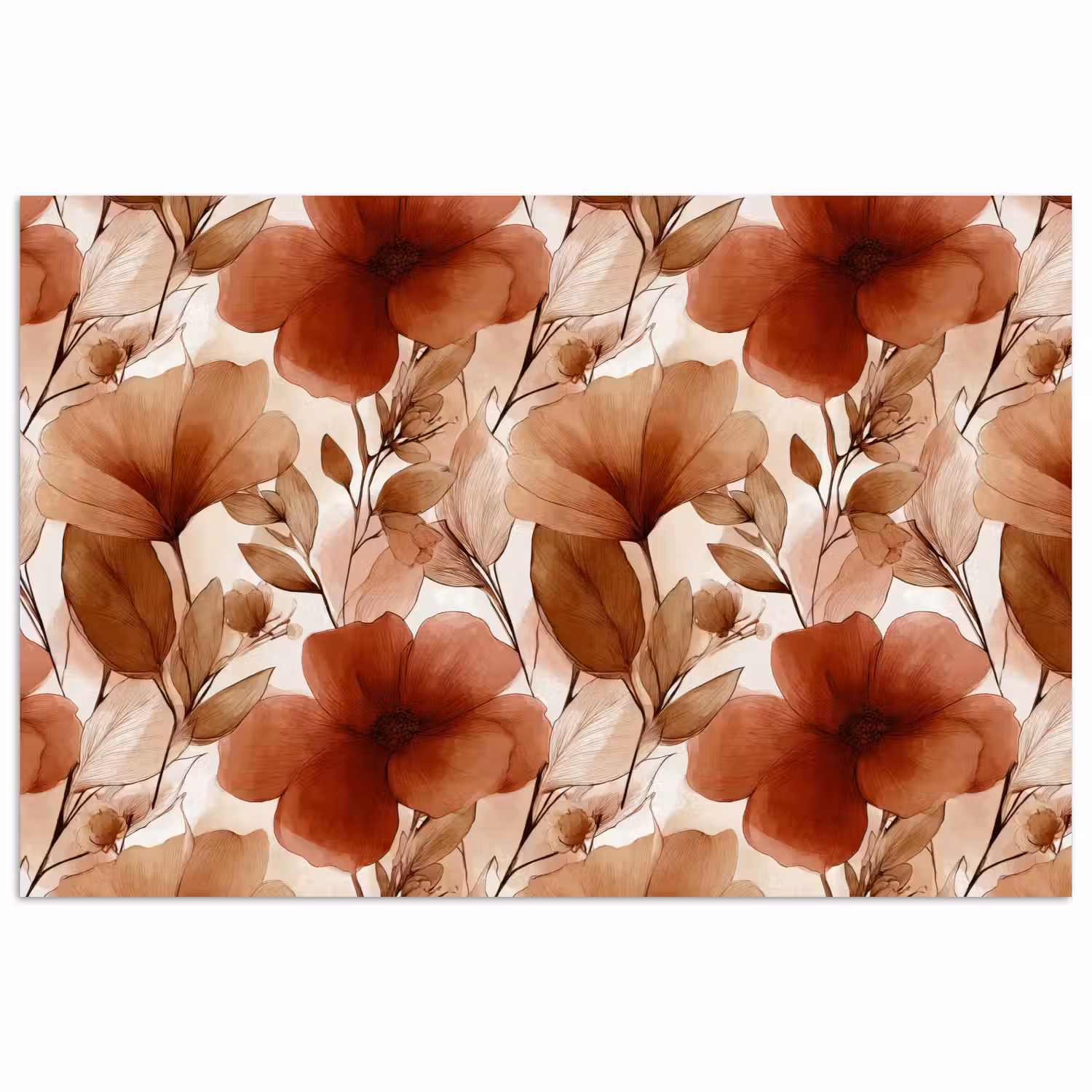 Bloemen - Aquarel - Botanisch - Terracotta poster papier klein 62 -3d