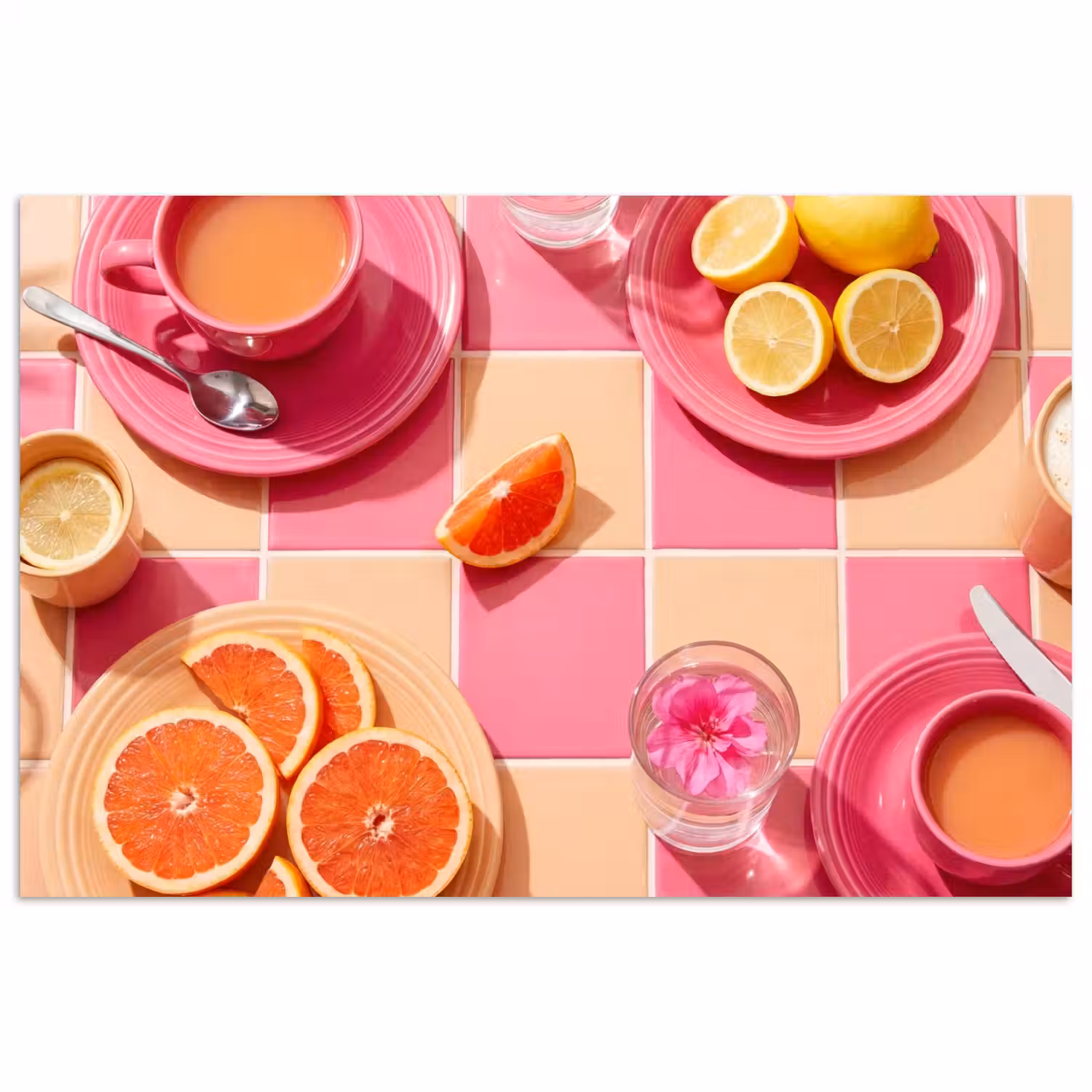 Eten - Citrusvruchten - Stillevens - Roze - Oranje poster papier klein -3d