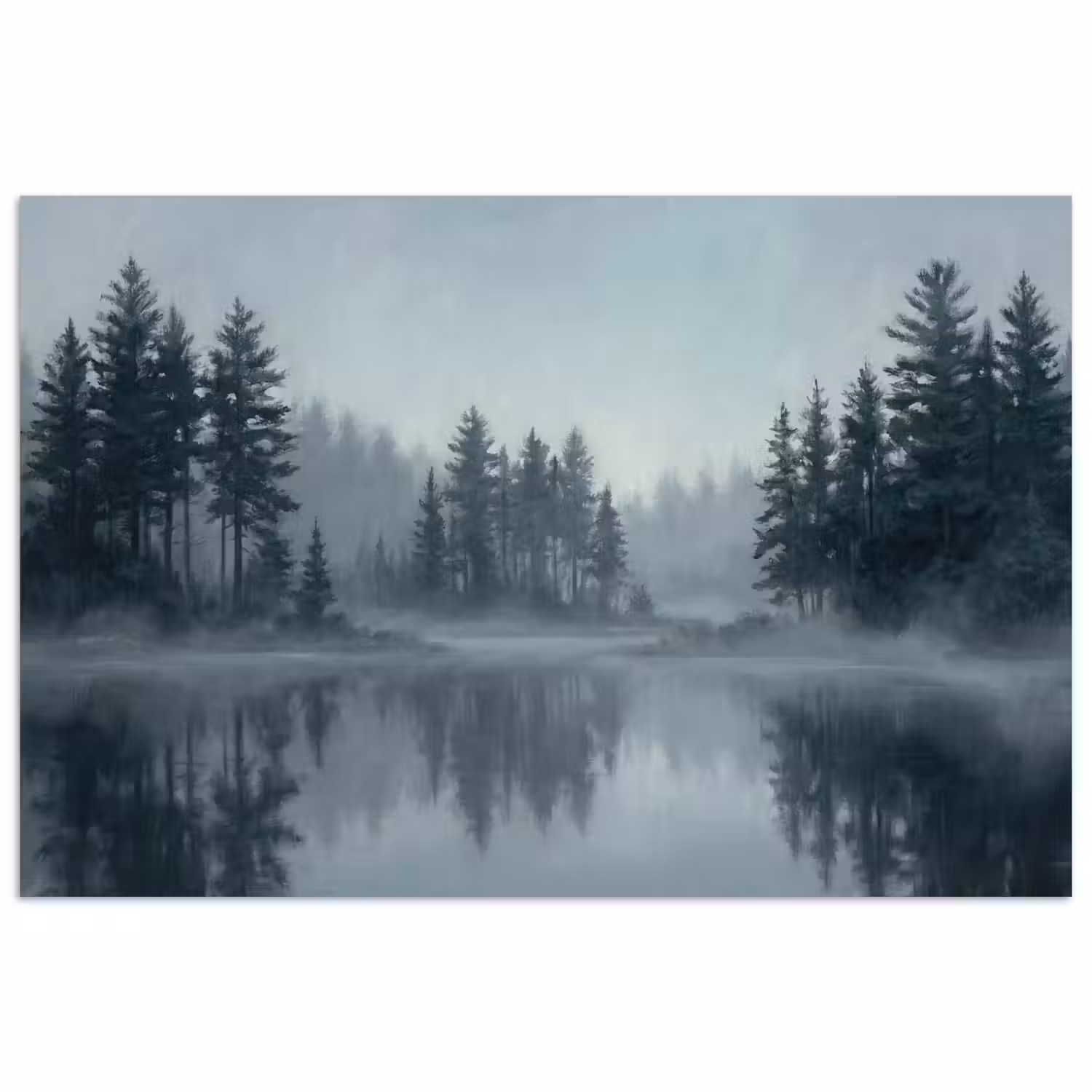 Bos - Meer - Mist - Natuur - Grijs poster papier klein -3d