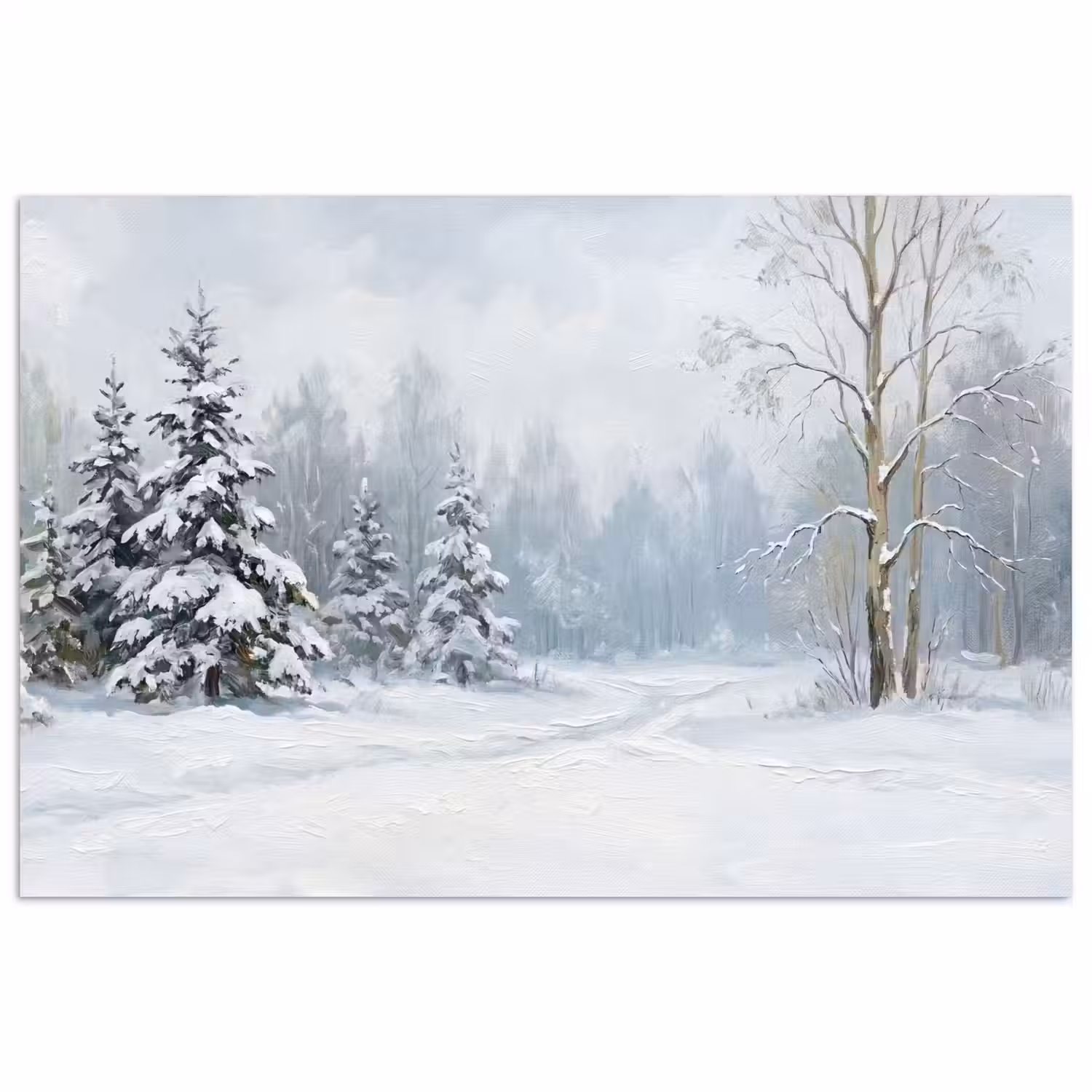 Bospad - Dennen - Sneeuw - Winter - Rustgevend poster papier klein -3d