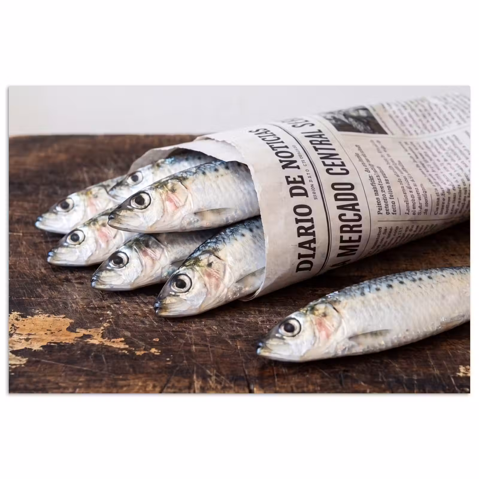 Poster - Little Sardine - newspaper - cutting board - Sardientje - krant - snijplank poster papier klein