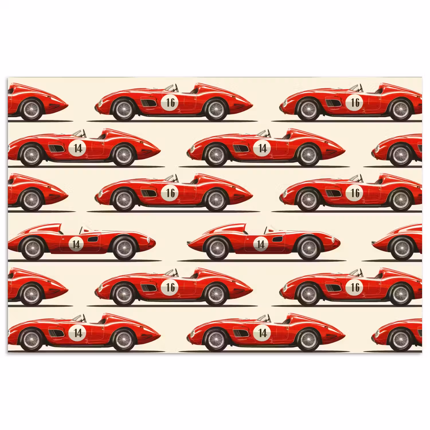 Raceauto - Retro - Rood poster papier klein 62 -3d