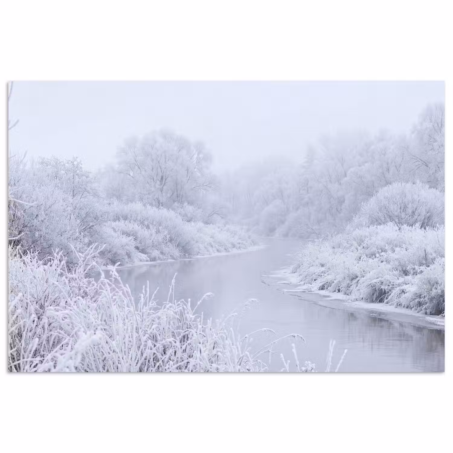 Rivier - Sneeuw - Bos - Winter - Schilderachtig poster papier klein -3d