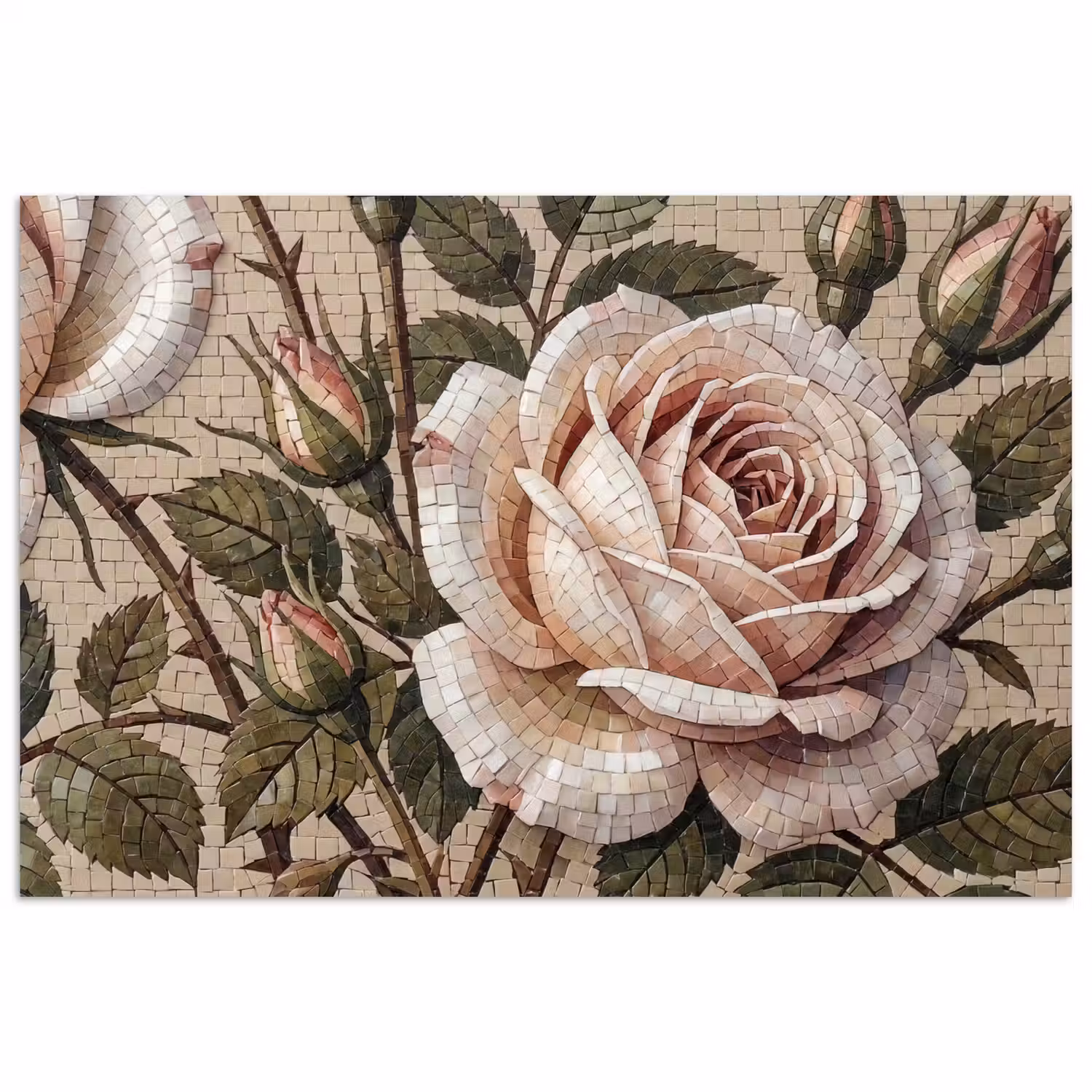 Roos - Mozaïek - Bloemen - Klassiek - Beige poster papier klein -3d