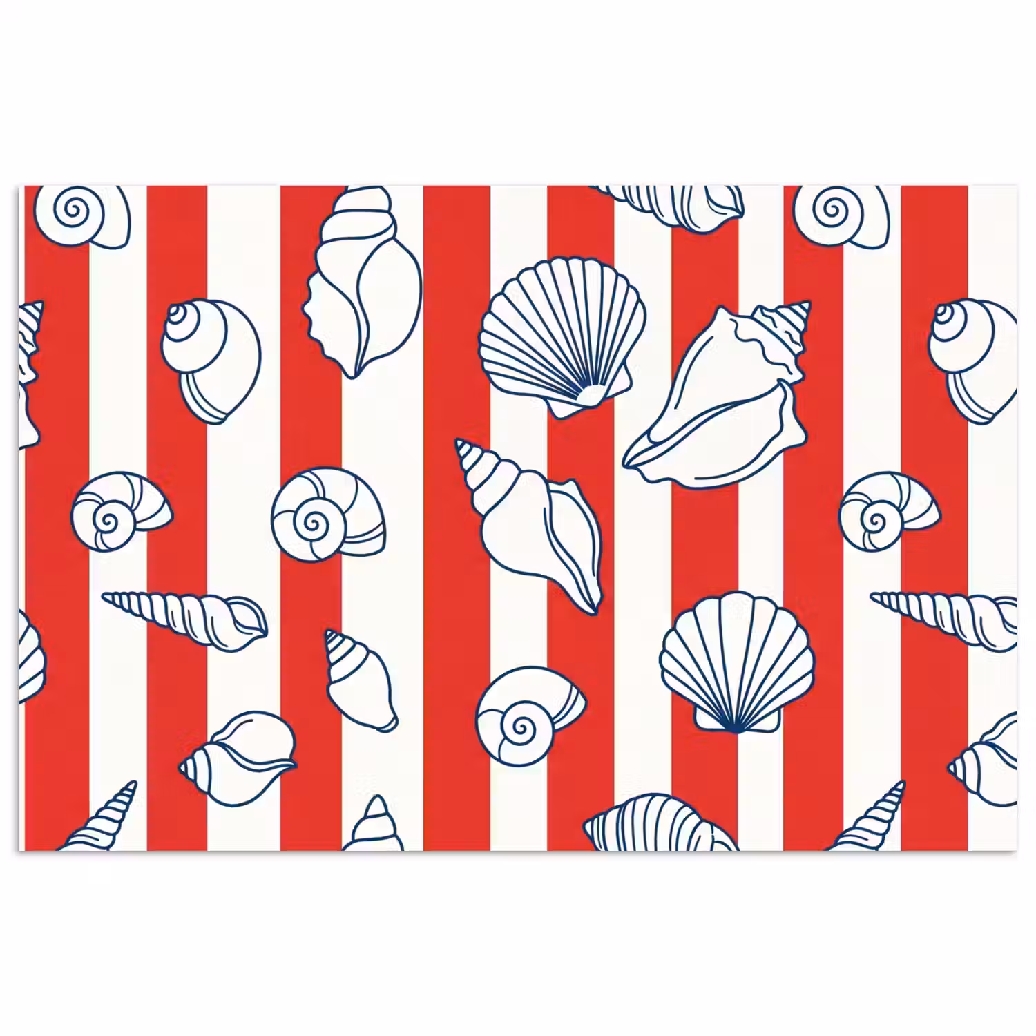 Schelp - Zeedieren - Zomer - Illustratie - Rood - Blauw poster papier klein -3d