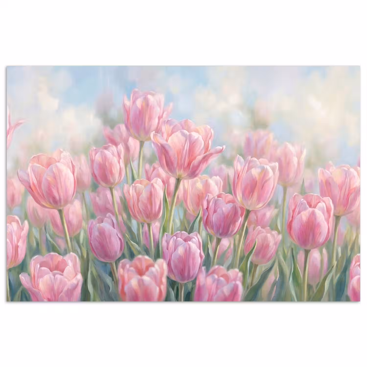 Tulpen - Veld - Lente - Roze poster papier klein -3d