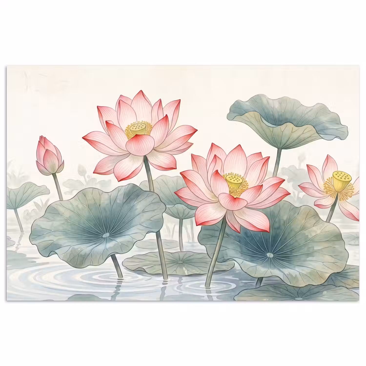Aquarel - Lotusbloemen - Kleurrijk poster papier klein -3d