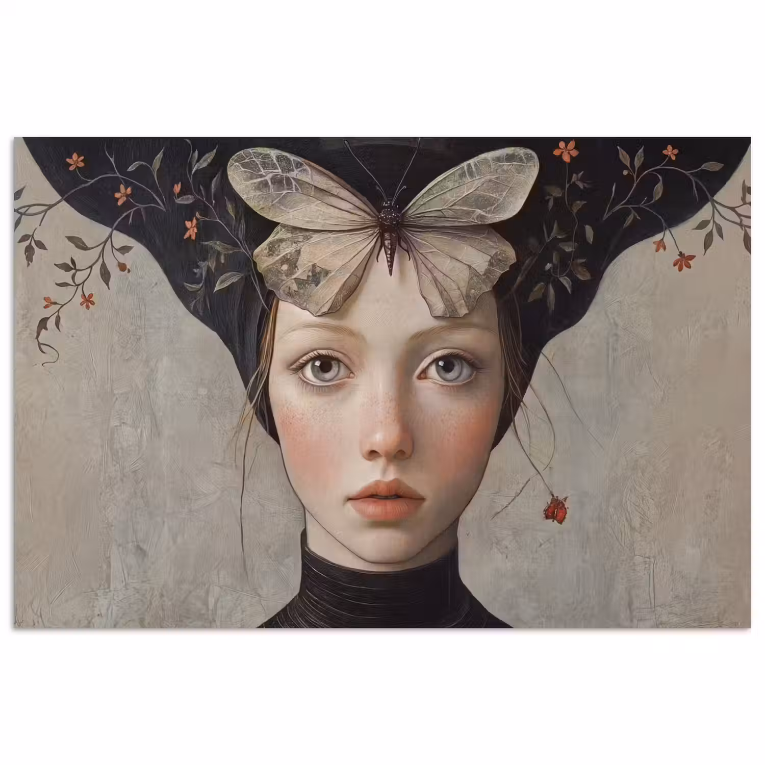 Woman - Butterfly - Art - Classic - Muted poster papier klein -3d