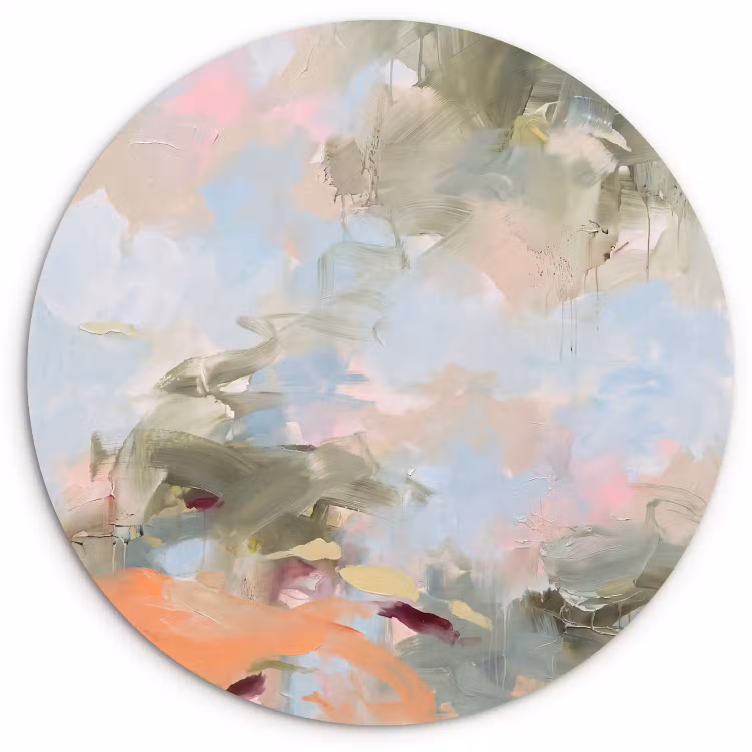 Abstract - Borstelstreken - Kunst - Modern - Pastel Wandcirkel kunststof plaat 5mm dik klein -3d