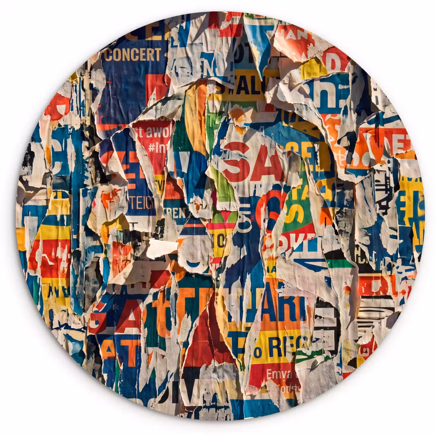 Abstract - Gelaagd papier - Urban - Modern - Kleurrijk Wandcirkel kunststof plaat 5mm dik klein -3d