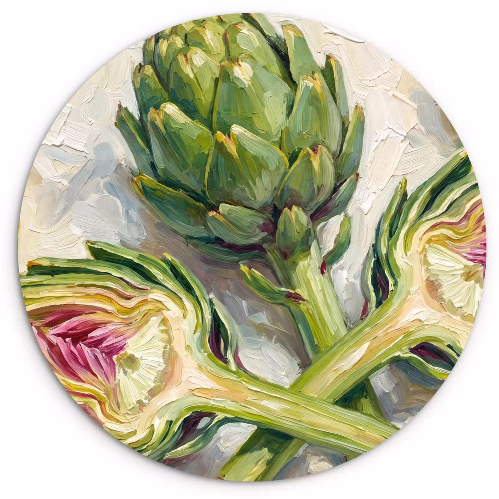 round wall art - Artichoke - Lemon - Food - Artisjok - Citroen - Eten Wandcirkel kunststof plaat 5mm dik klein
