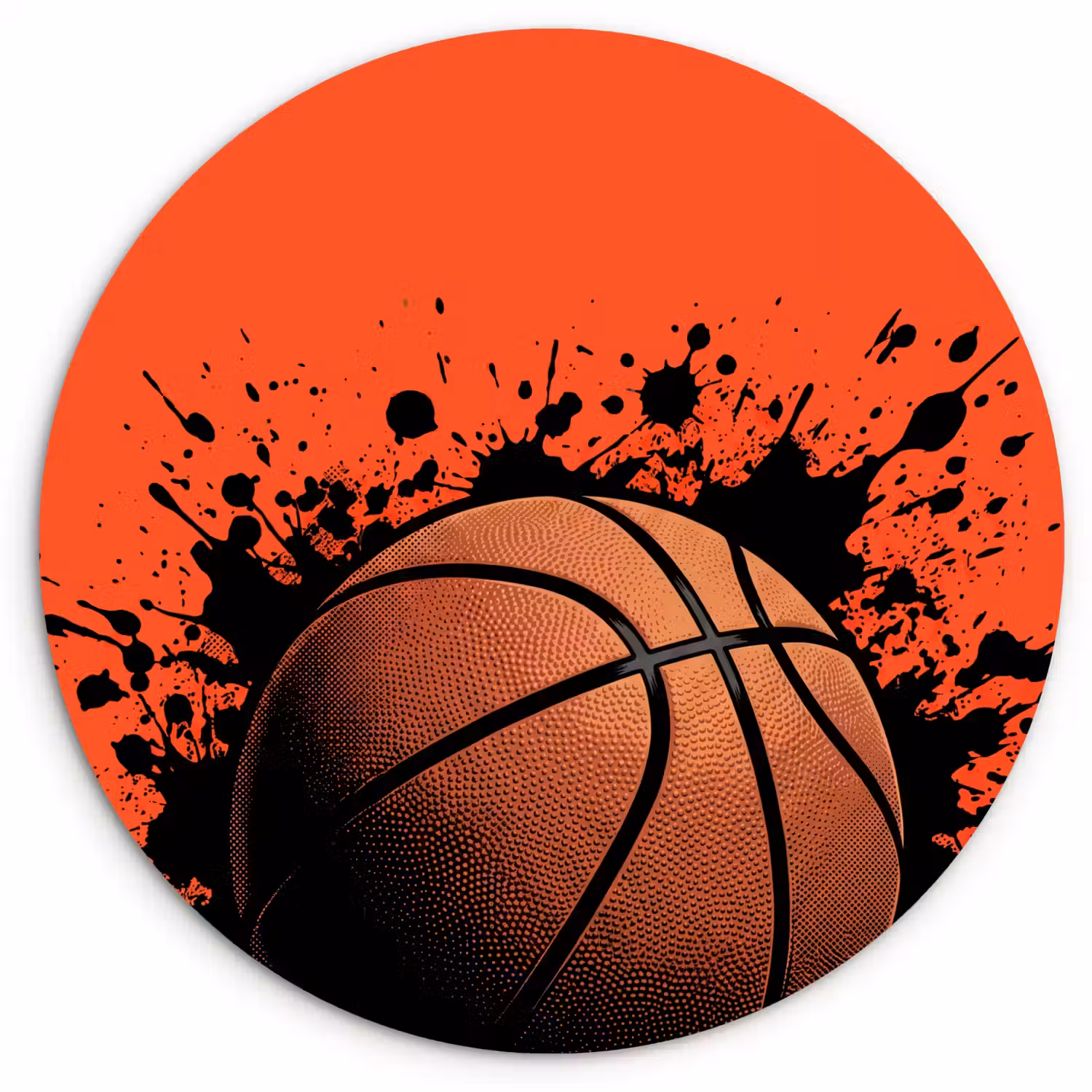Basketbal - Verf - Sport - Oranje Wandcirkel kunststof plaat 5mm dik klein -3d
