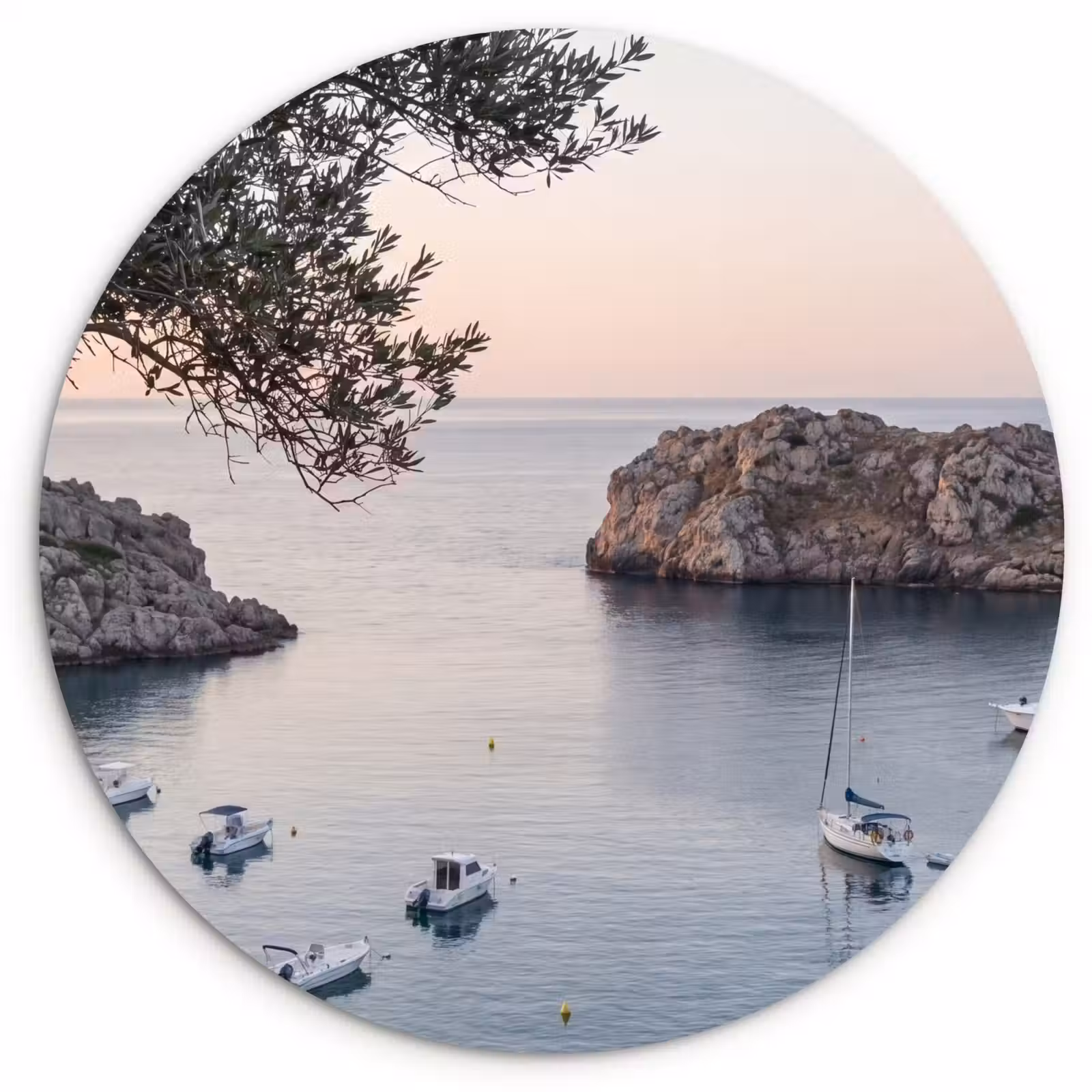 round wall art - Bay - boats - sunset - Baai - boten - zonsondergang Wandcirkel kunststof plaat 5mm dik klein