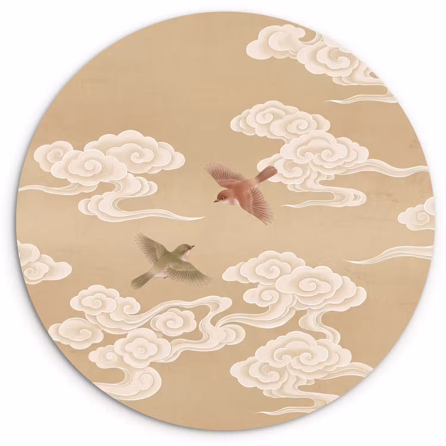 Vogels - Vliegen - Beige Wandcirkel kunststof plaat 5mm dik klein -3d