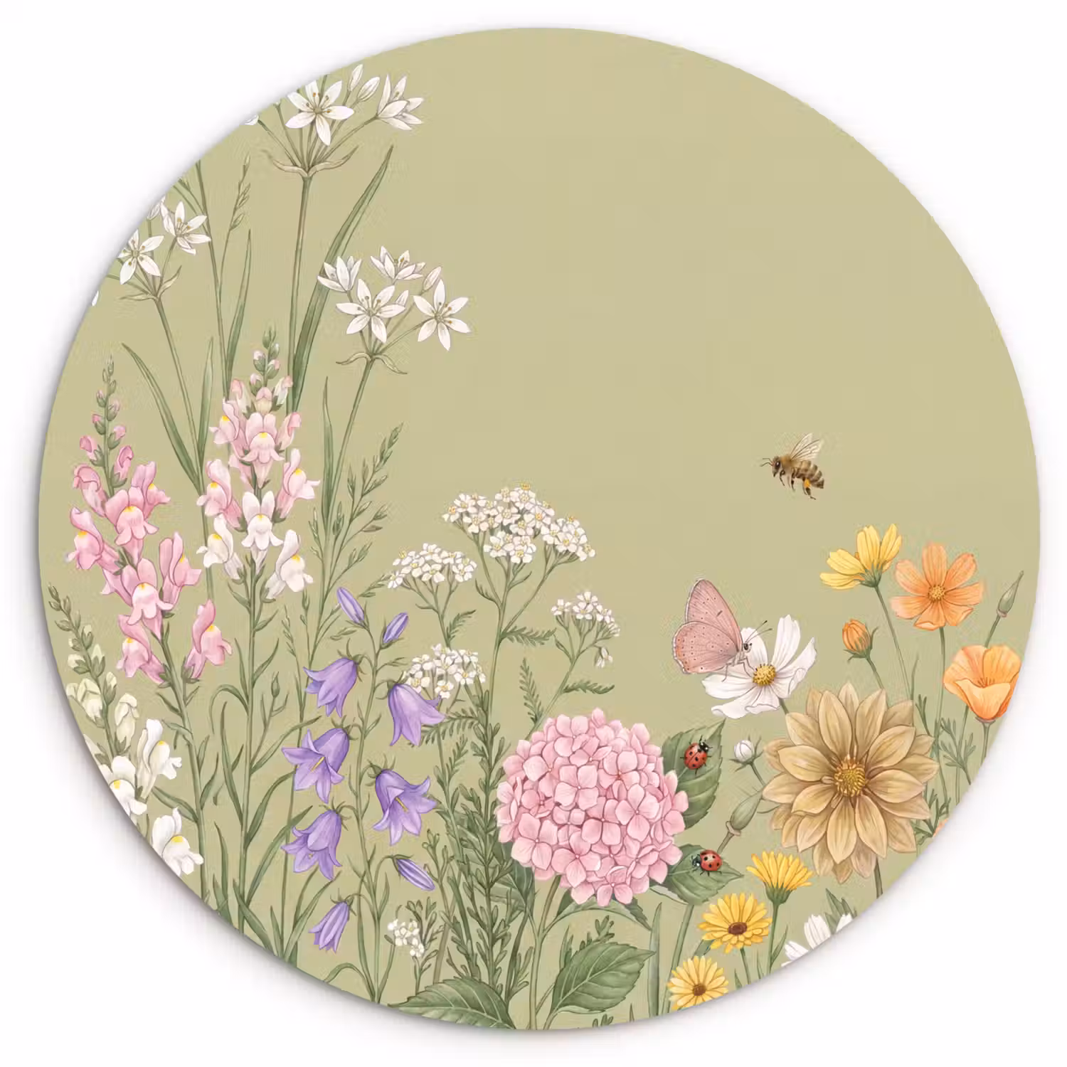 Botanisch - Bloemen - Kleurrijk Wandcirkel kunststof plaat 5mm dik klein -3d