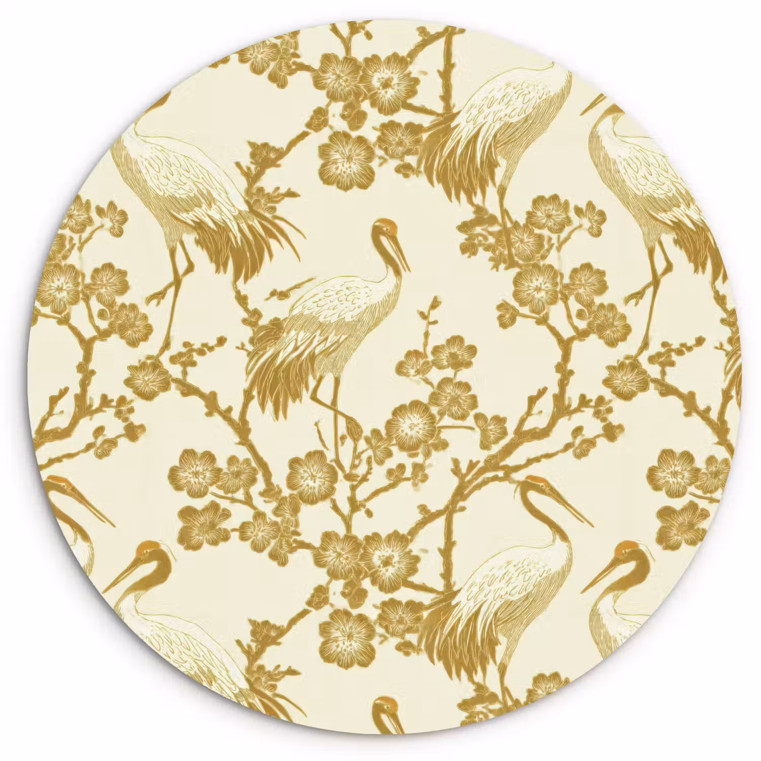 Kraanvogels - Kersenbloesem - Goud Wandcirkel kunststof plaat 5mm dik klein 188 -3d