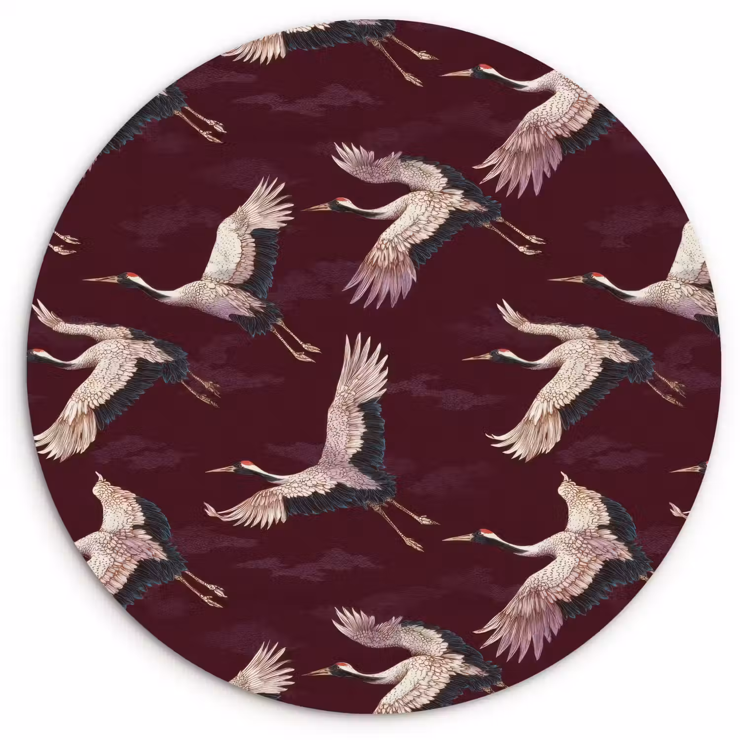 Kraanvogels - Klassiek - Bordeaux Wandcirkel kunststof plaat 5mm dik klein 188 -3d