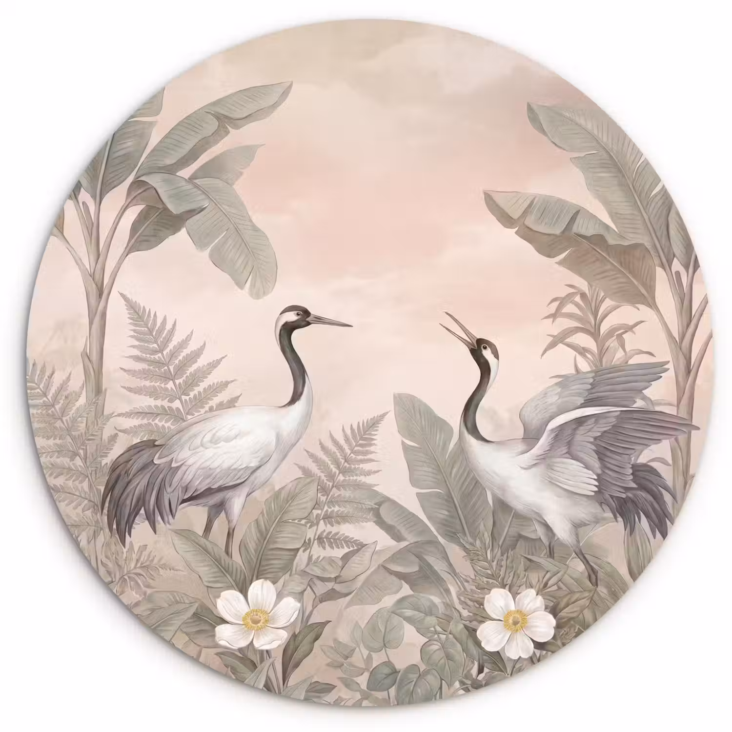 Kraanvogels - Natuur - Roze Wandcirkel kunststof plaat 5mm dik klein -3d