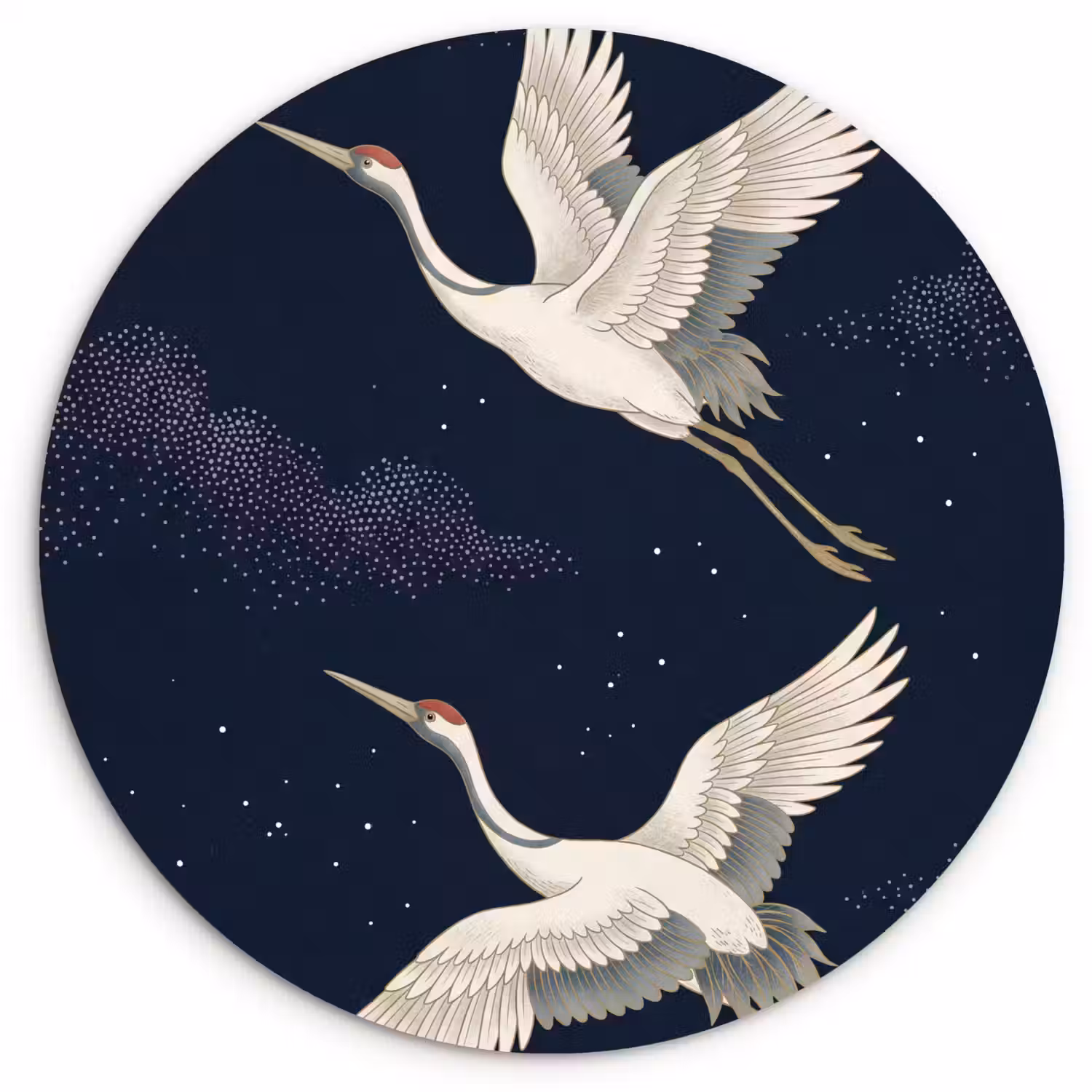 Kraanvogels - Nachthemel - Blauw Wandcirkel kunststof plaat 5mm dik klein -3d