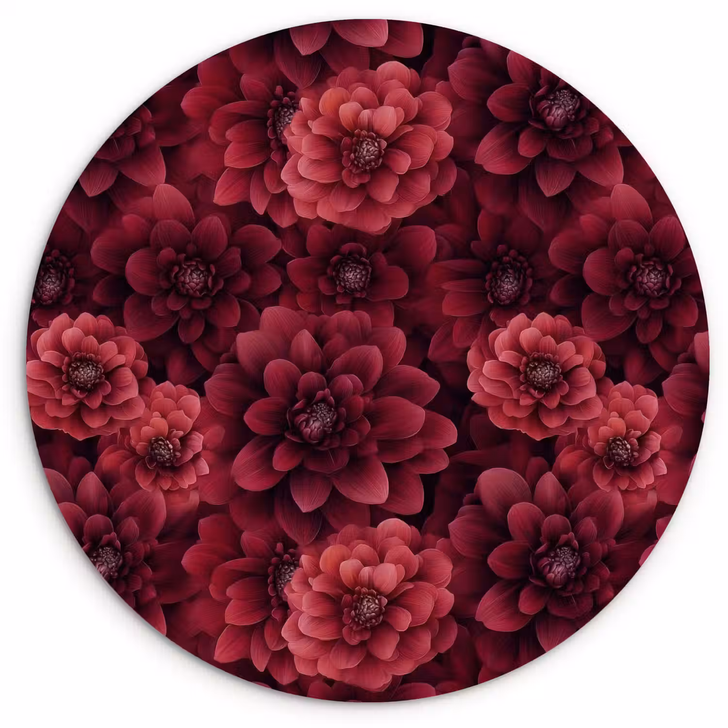 Dahlias - Bloemen - Rood Wandcirkel kunststof plaat 5mm dik klein 188 -3d