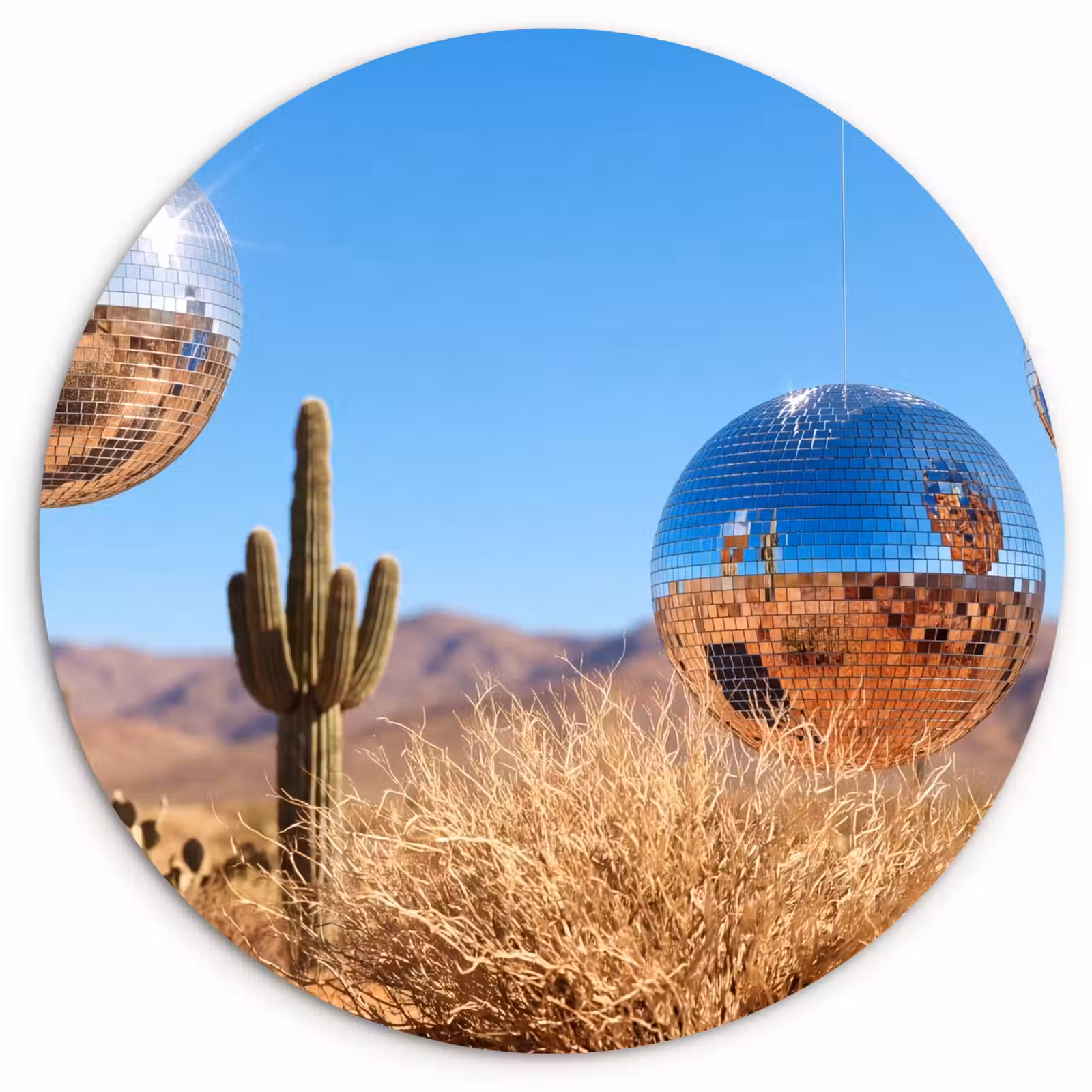 round wall art - Desert - Mirror Ball - Art - Woestijn - Spiegelbal - Kunst Wandcirkel kunststof plaat 5mm dik klein