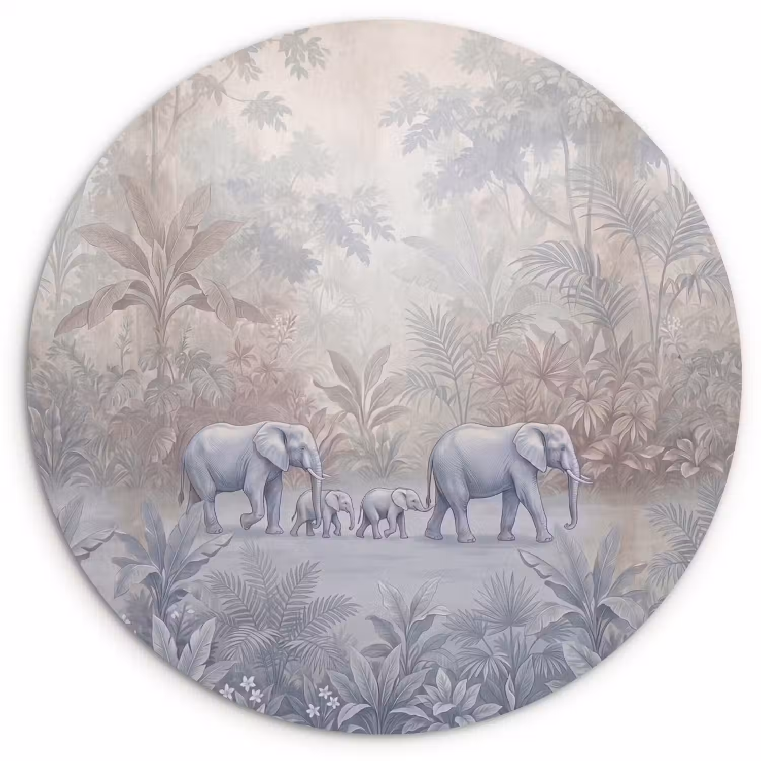 Olifant - Familie - Jungle - Illustratie - Grijs Wandcirkel kunststof plaat 5mm dik klein -3d