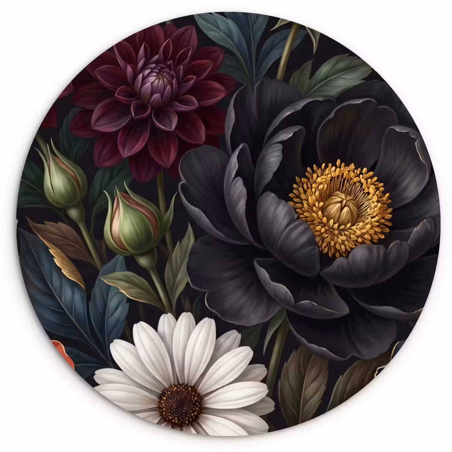 Bloemen - Boeket - Natuur - Klassiek - Weelderig Wandcirkel kunststof plaat 5mm dik klein -3d