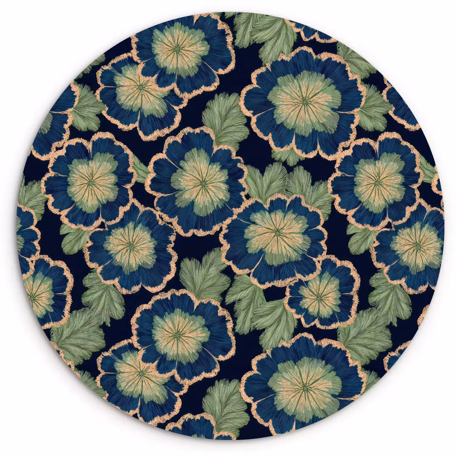 Bloemen - Borduurwerk - Patroon - Blauw - Groen Wandcirkel kunststof plaat 5mm dik klein 188 -3d