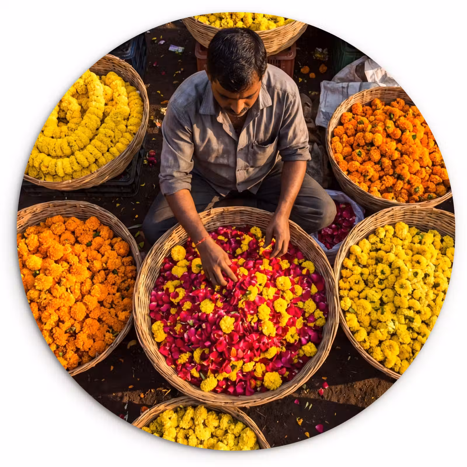 round wall art - Flowers - Market - Colorful - Bloemen - Markt - Kleurrijk Wandcirkel kunststof plaat 5mm dik klein