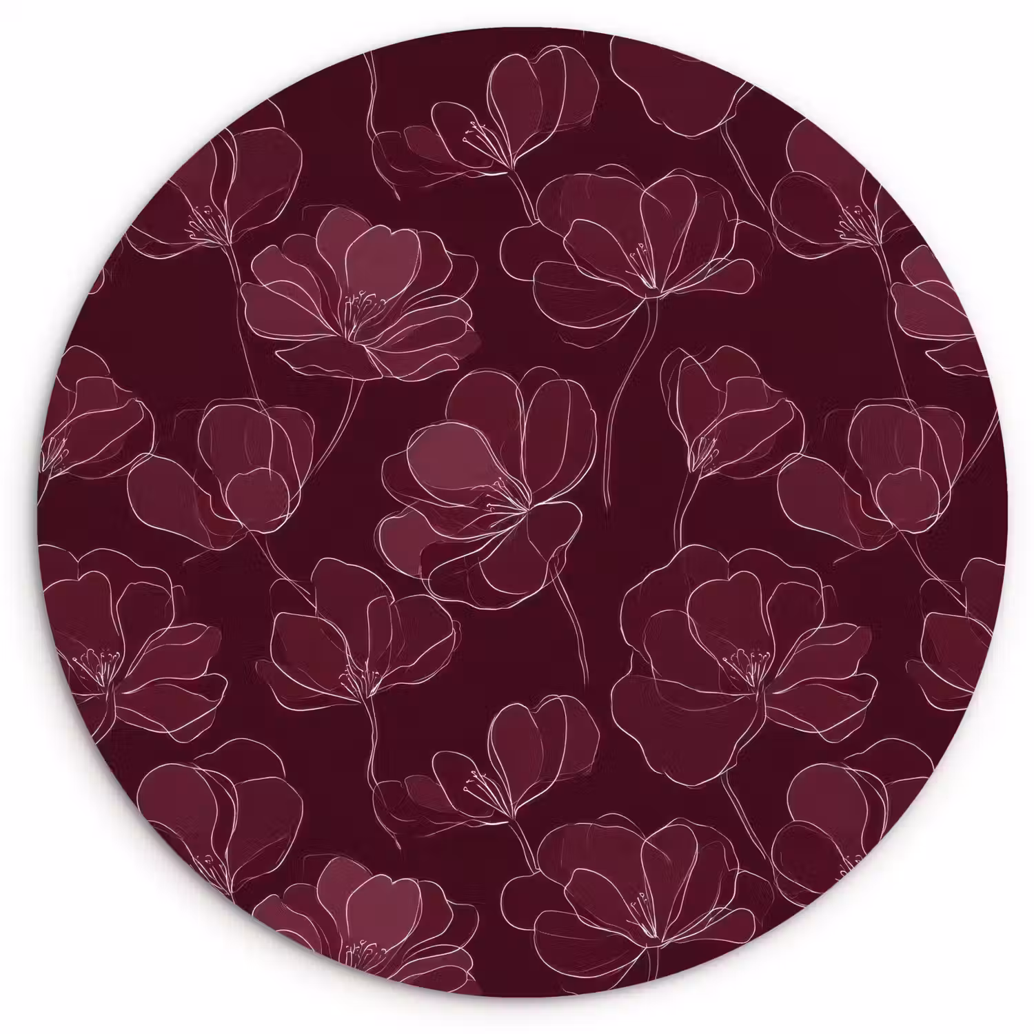 Bloemen - Patroon - Bordeauxrood Wandcirkel kunststof plaat 5mm dik klein 188 -3d