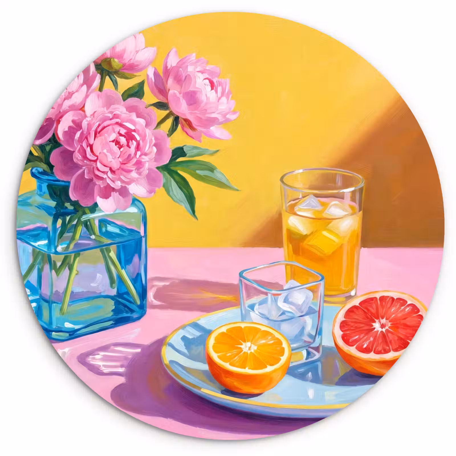 round wall art - Flowers - Pink - Modern - Bloemen - Roze - Modern Wandcirkel kunststof plaat 5mm dik klein