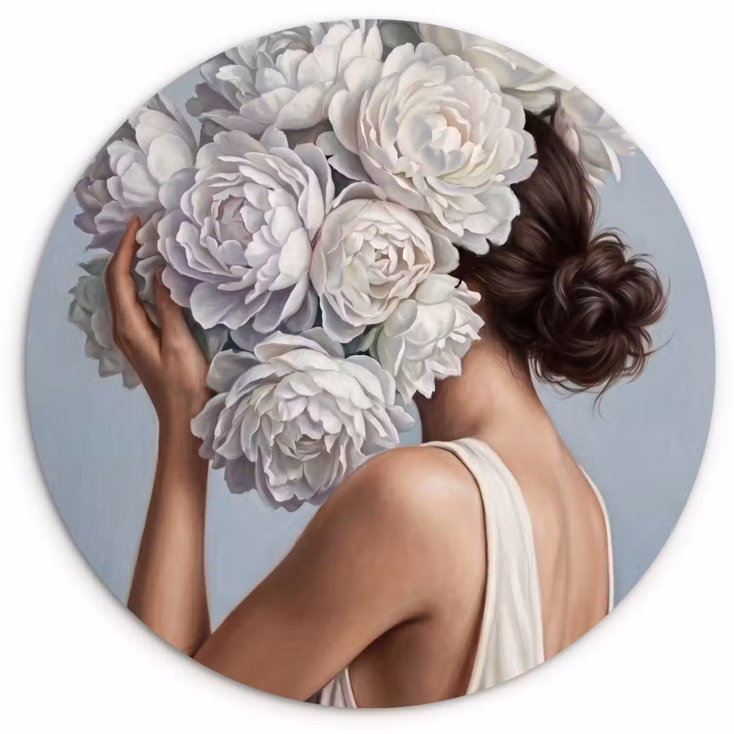 Bloemen - Vrouw - Wit Wandcirkel kunststof plaat 5mm dik klein -3d