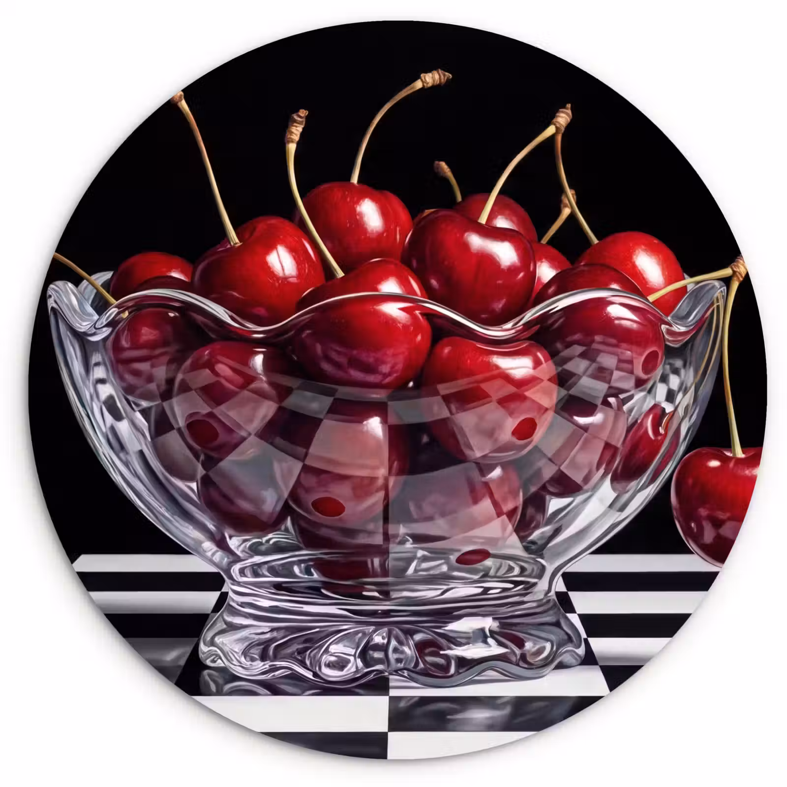 round wall art - Food - Cherries - Red - Eten - Kersen - Rood Wandcirkel kunststof plaat 5mm dik klein