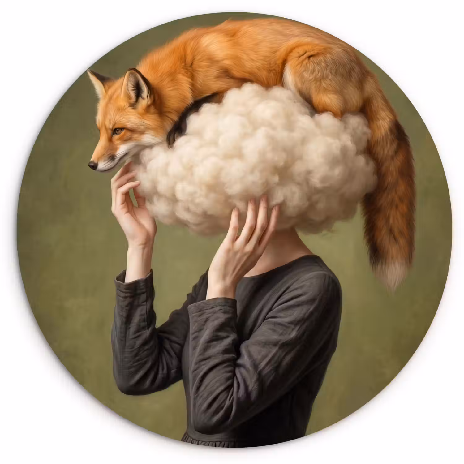 Vos - Surrealistisch - Groen Wandcirkel kunststof plaat 5mm dik klein -3d