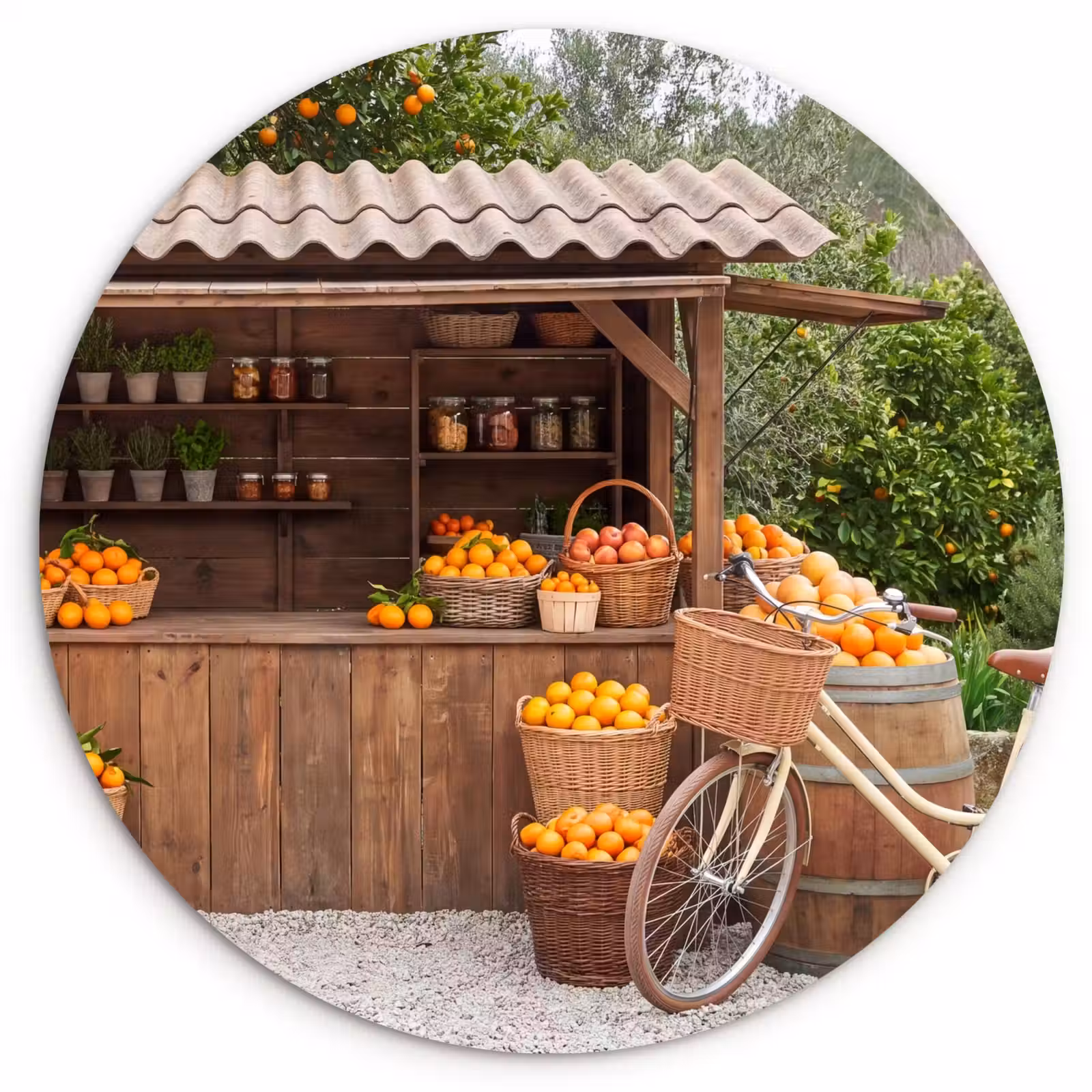 round wall art - Fruit - Market - Rural - Fruit - Markt - Landelijk Wandcirkel kunststof plaat 5mm dik klein