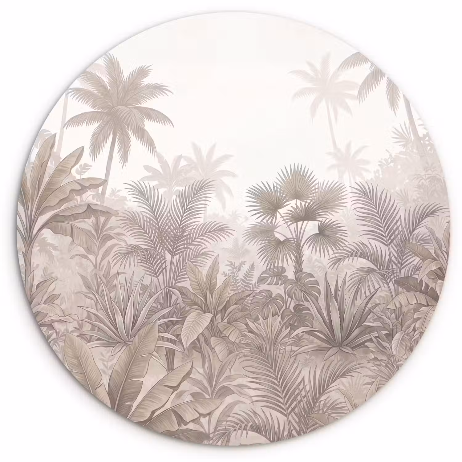 Jungle - Tropisch - Natuur -Vintage - Beige Wandcirkel kunststof plaat 5mm dik klein -3d