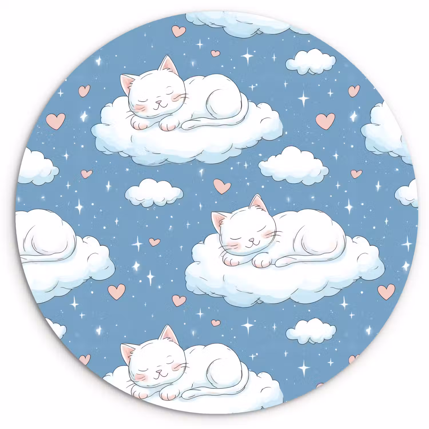 Kitten - Wolken - Blauw Wandcirkel kunststof plaat 5mm dik klein 188 -3d