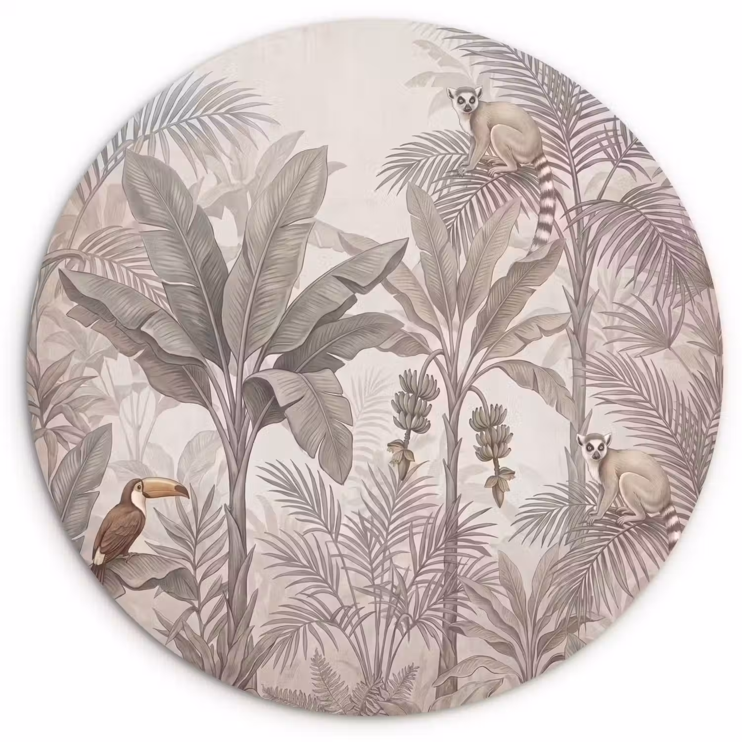 Natuur - Jungle - Ringstaartmaki - Bruin Wandcirkel kunststof plaat 5mm dik klein -3d