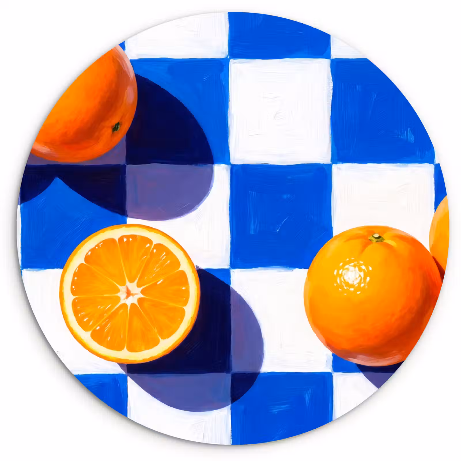 round wall art - Orange - Checkered - Food - Sinaasappel - Geruit - Eten Wandcirkel kunststof plaat 5mm dik klein