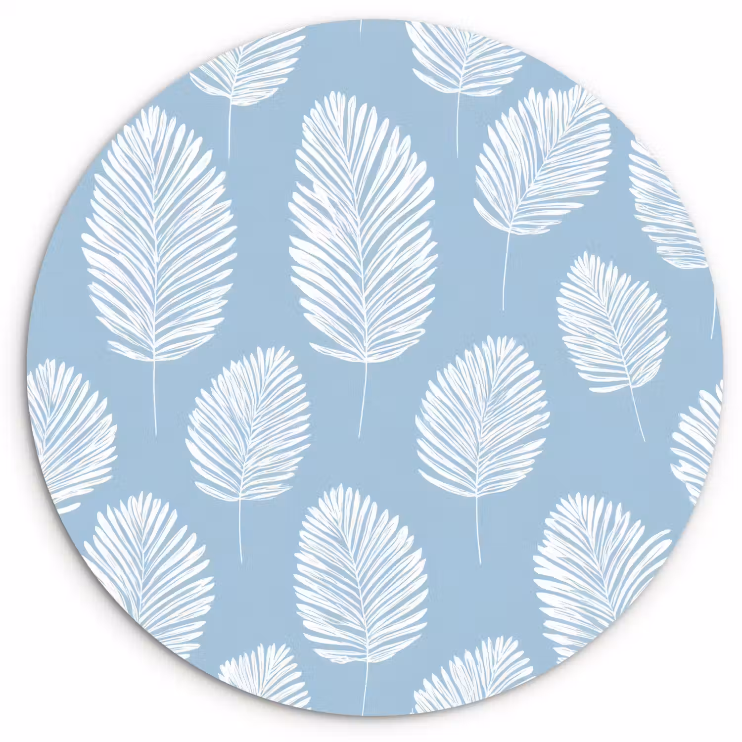 Palmbladeren - Naadloos - Patroon - Pastelblauw Wandcirkel kunststof plaat 5mm dik klein 188 -3d