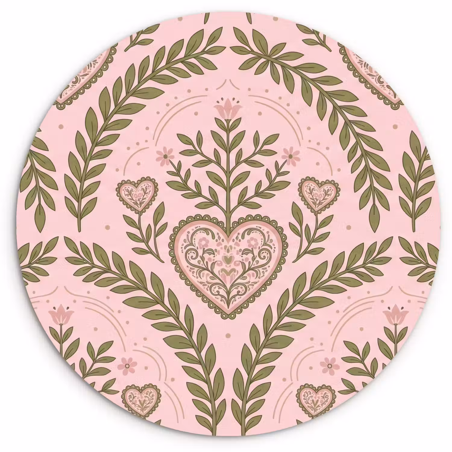 Patroon - Hart - Bloemen - Folkloristisch - Roze Wandcirkel kunststof plaat 5mm dik klein -3d