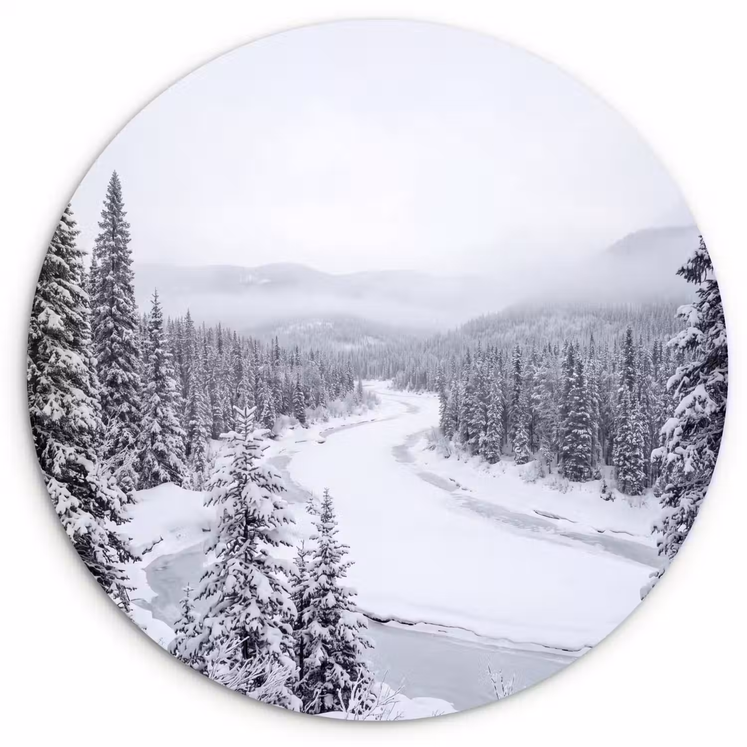 Rivier - Bevroren - Landschap - Winter Wandcirkel kunststof plaat 5mm dik klein -3d