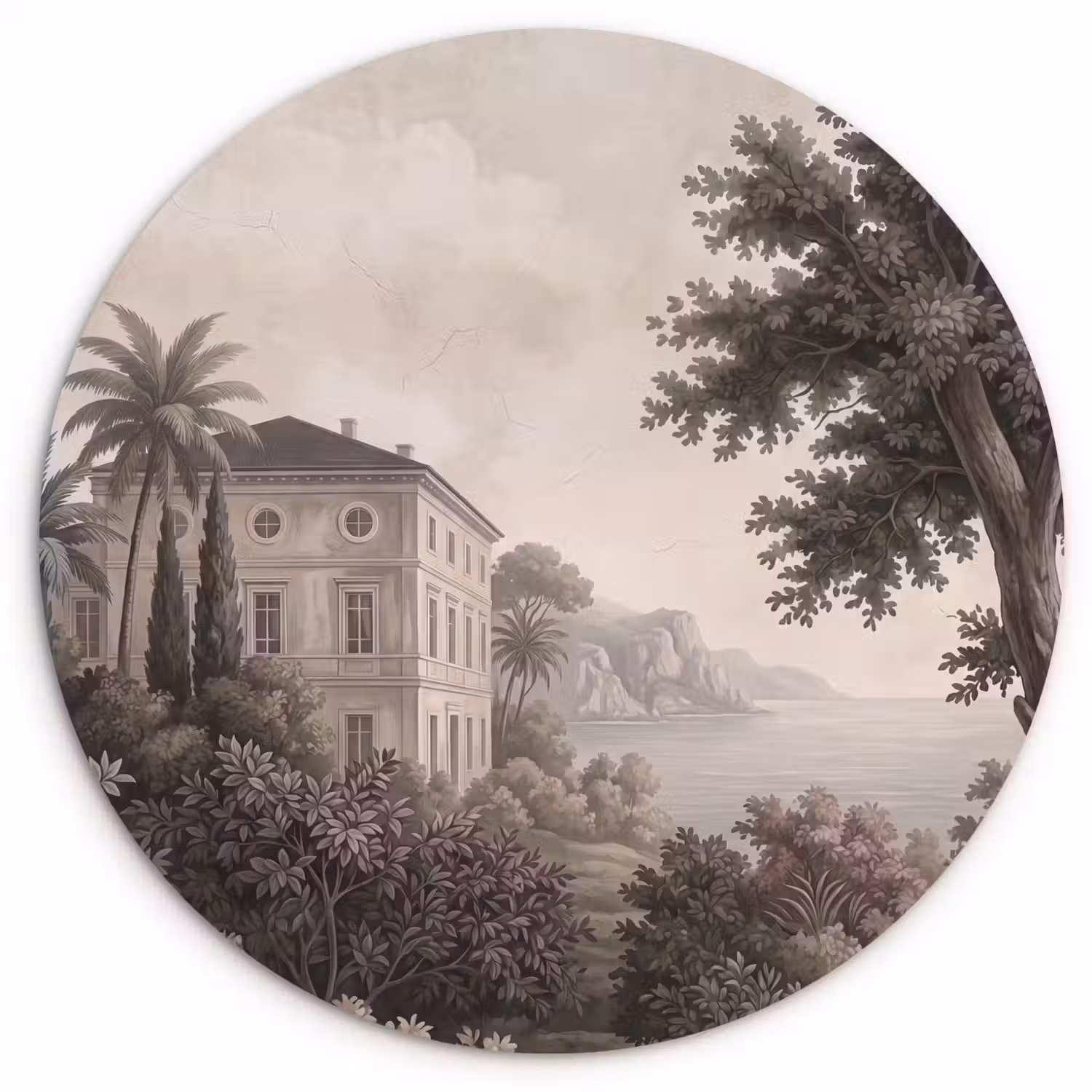 Zee - Villa - Beige Wandcirkel kunststof plaat 5mm dik klein -3d